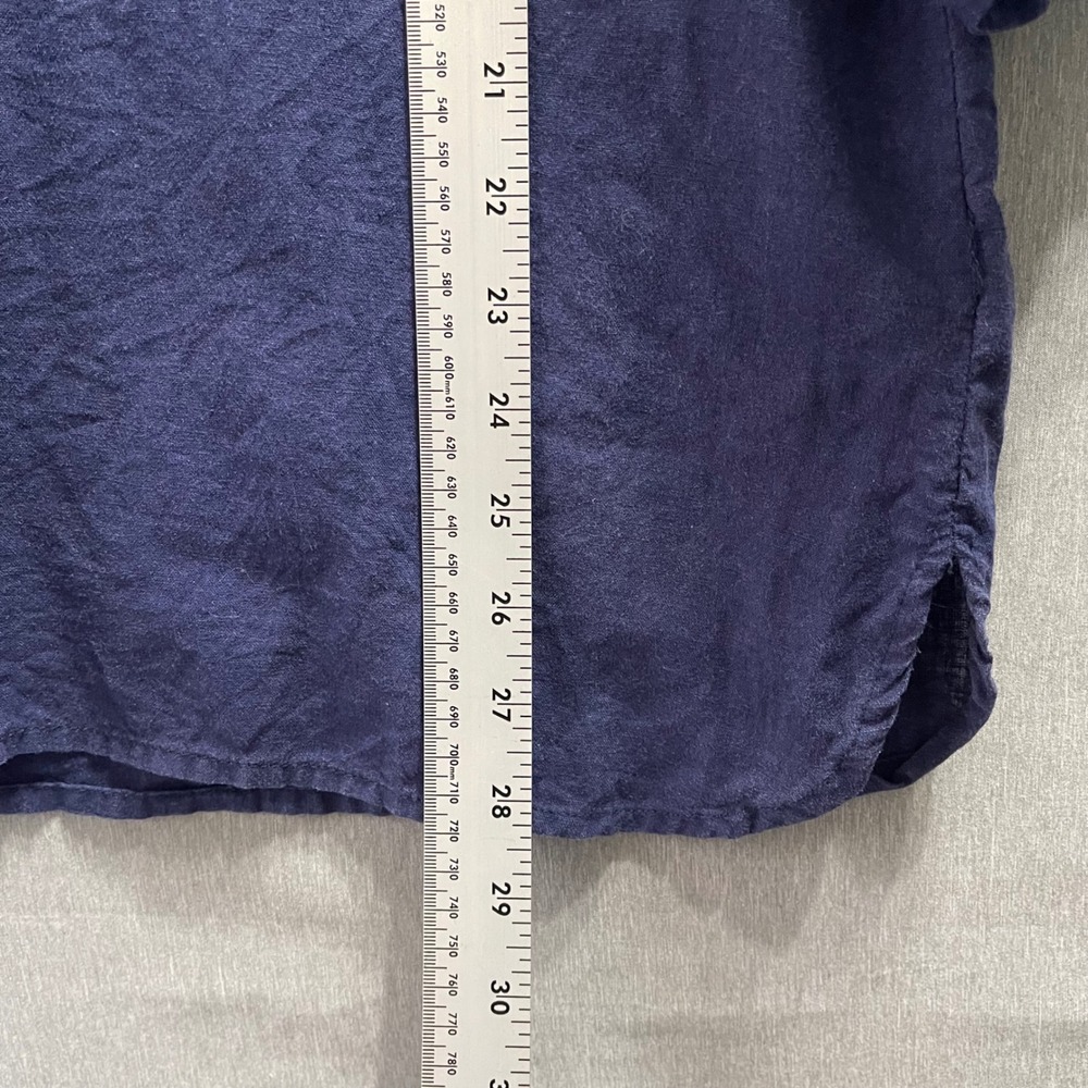 Emily Daniels Tunic Top Womens XL Navy Blue Linen Blend Roll Tab Sleeve Coastal - Picture 6 of 8